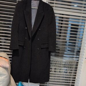 Vintage Potamac  Black Long Double-Breasted  Wool Trench Coat